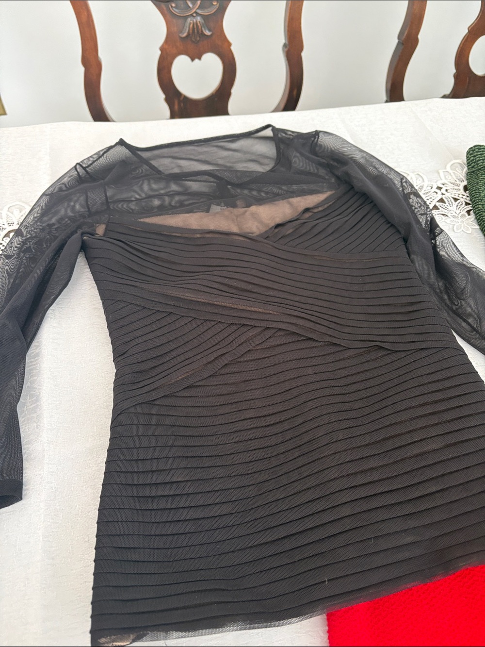 BCBGMaxAzria Black Long-Sleeve Sheer Panel Bodycon top